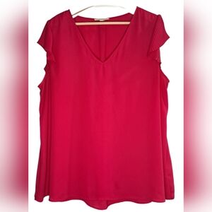 EUC V-Neck Tank Blouse | Fun 2 Fun |  Fuschia Pink 2XL | Flutter Sleeves